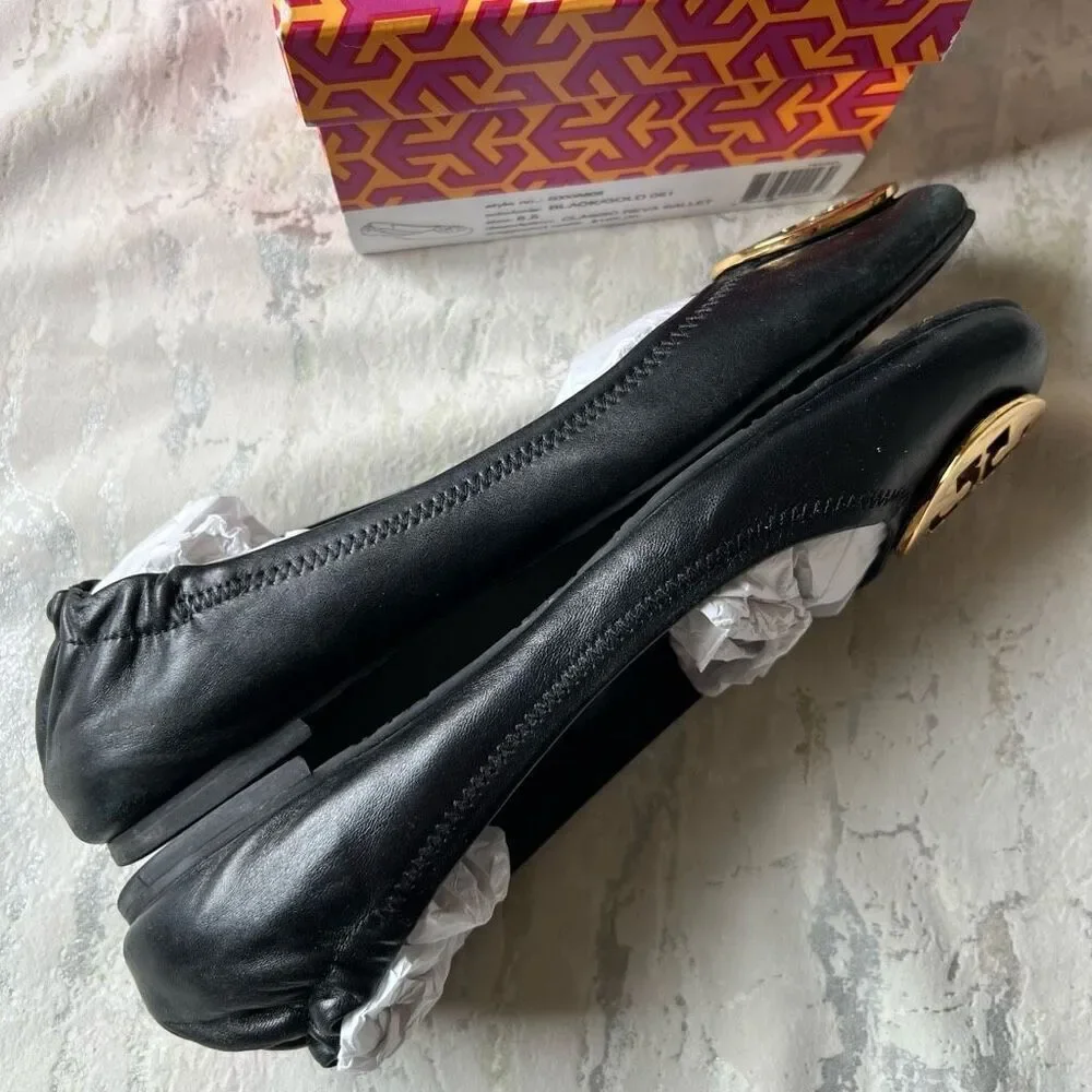 Tory Burch Classic Reva Ballet Flat Black Gold